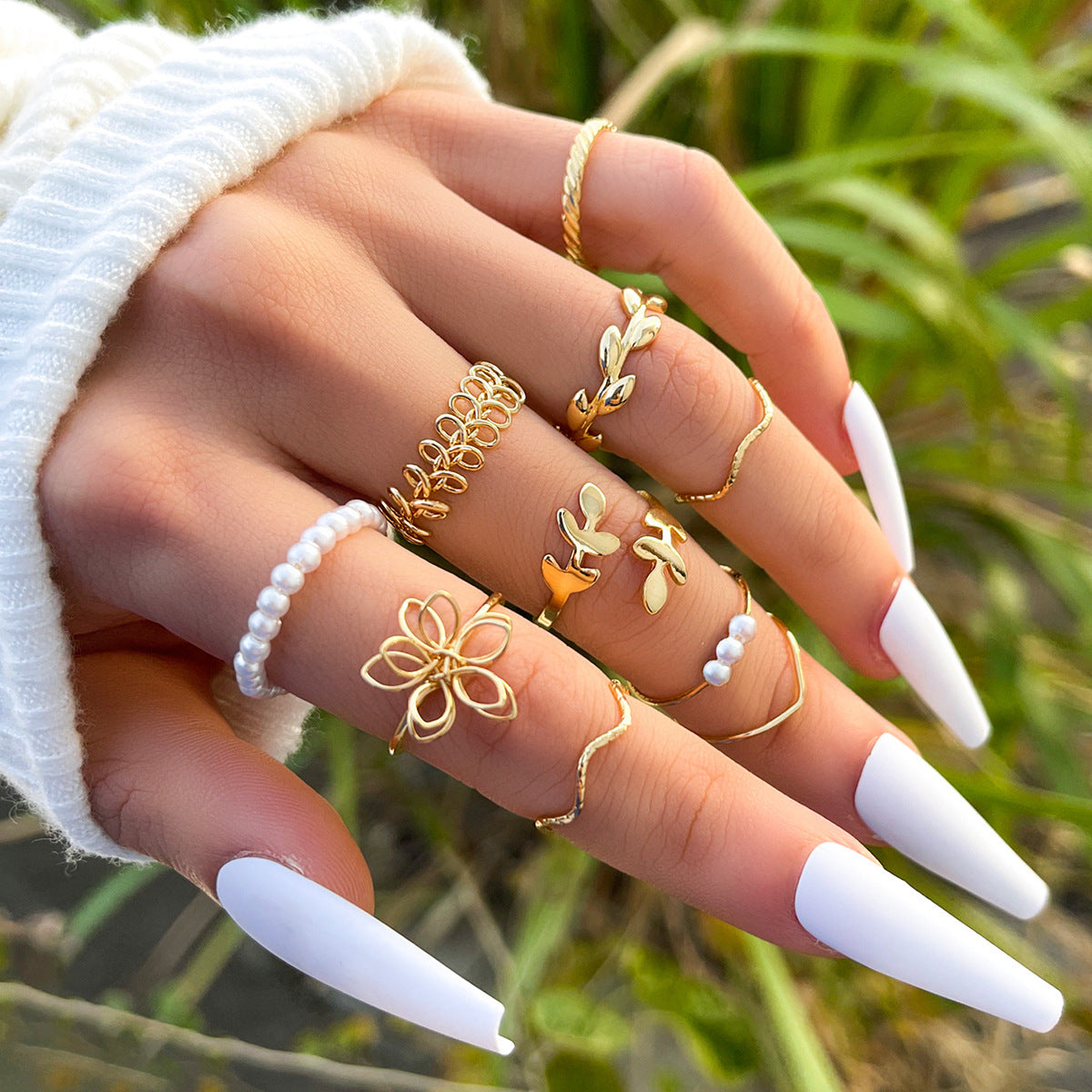 Floral Ring Set - Golden Butterfly Jewellery