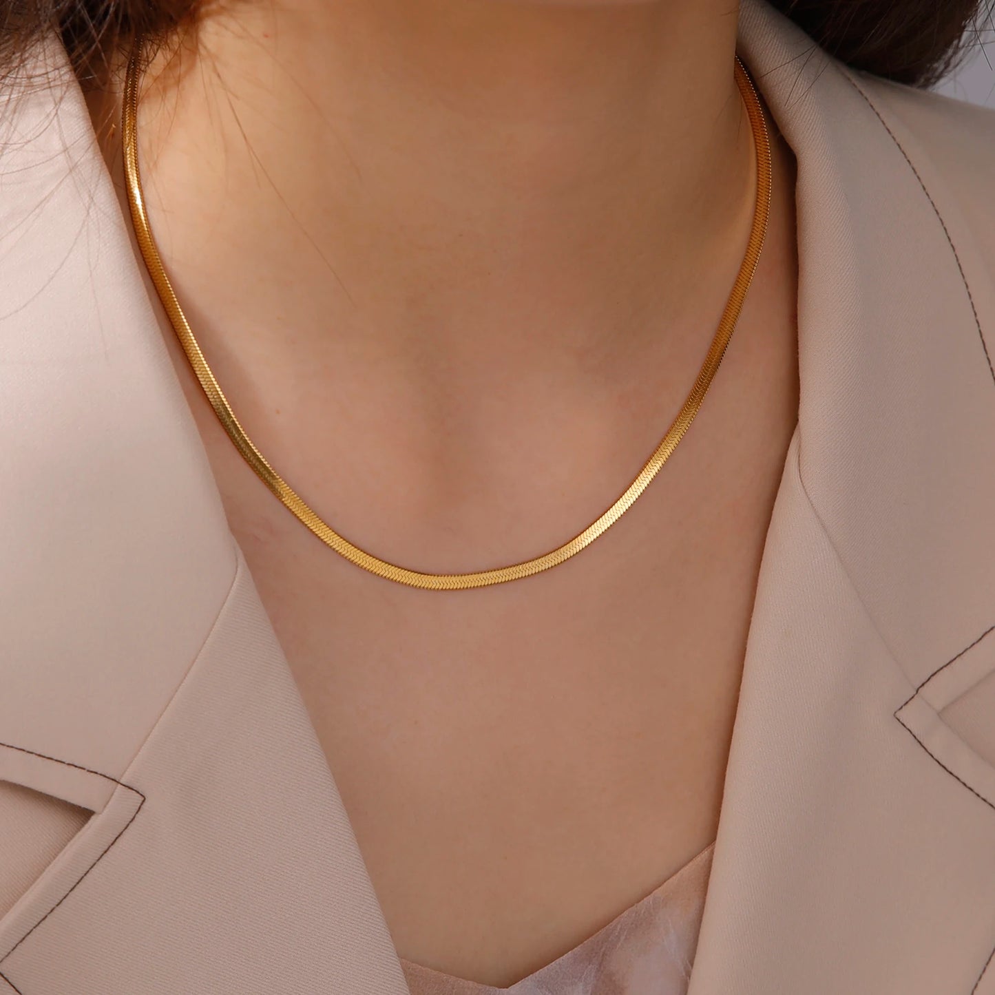 Steel Snake Chain Necklace - Golden Butterfly Jewellery
