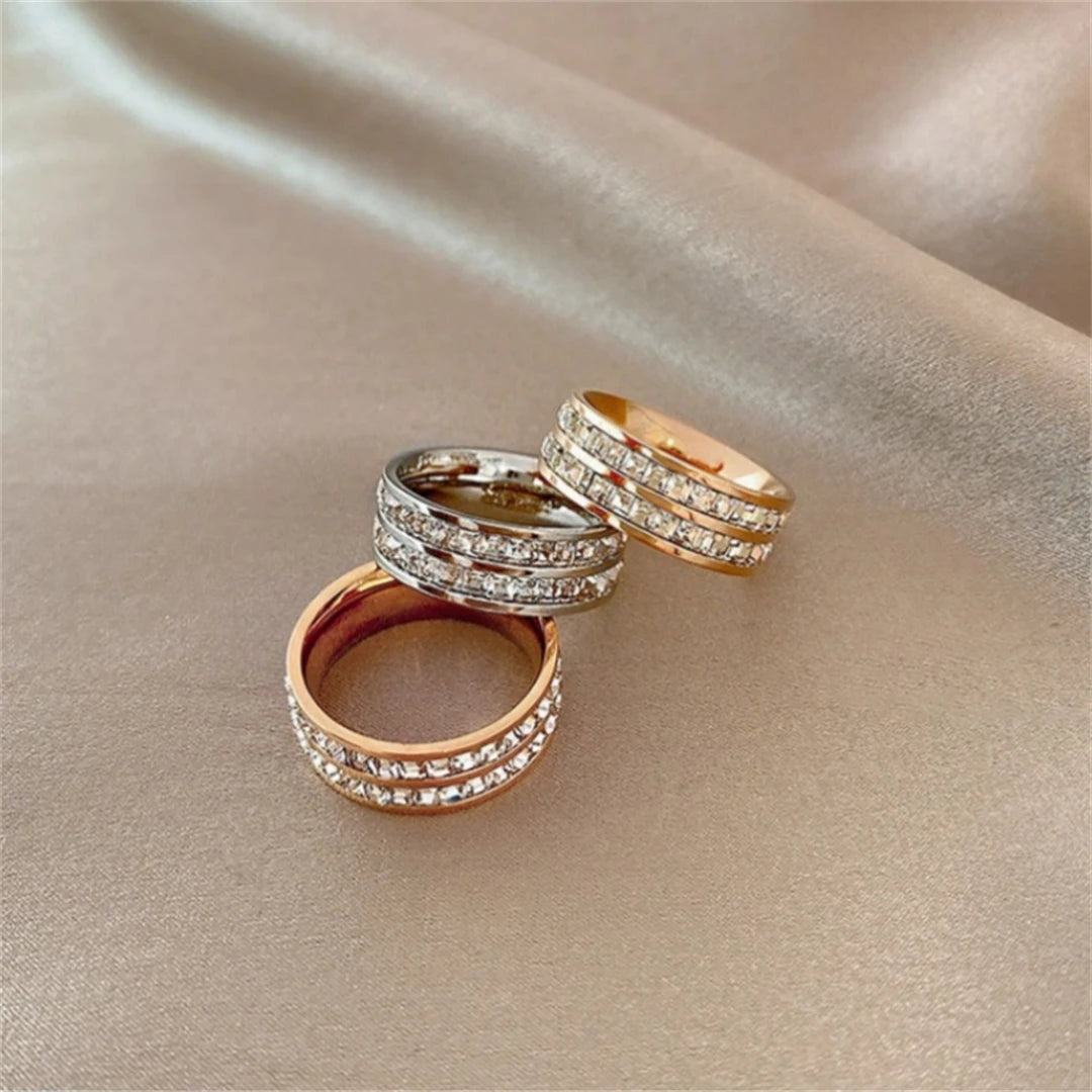 Double Row Zircon Design Ring - Golden Butterfly Jewellery