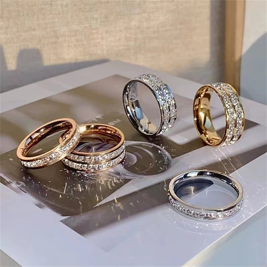 Double Row Zircon Design Ring - Golden Butterfly Jewellery