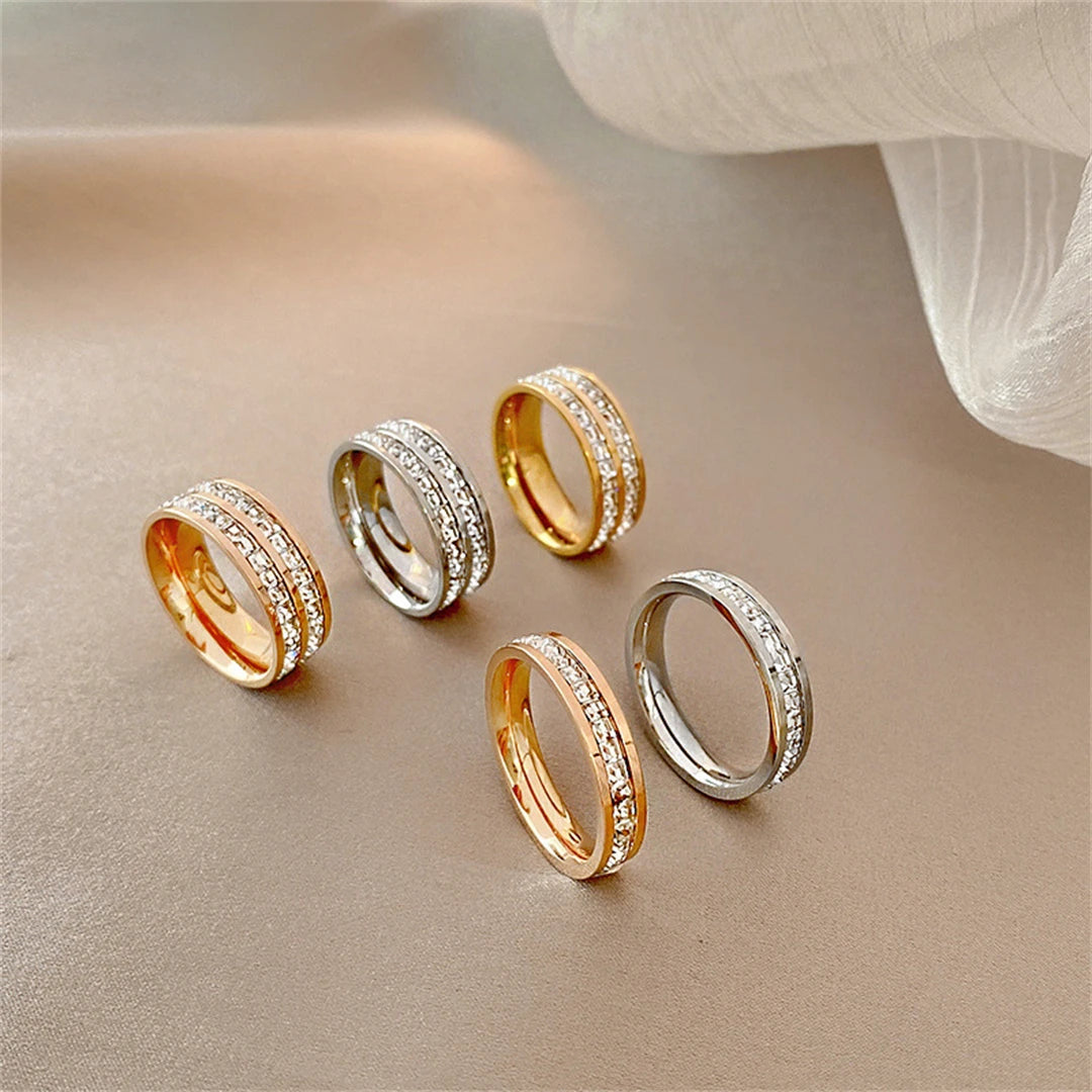 Double Row Zircon Design Ring - Golden Butterfly Jewellery