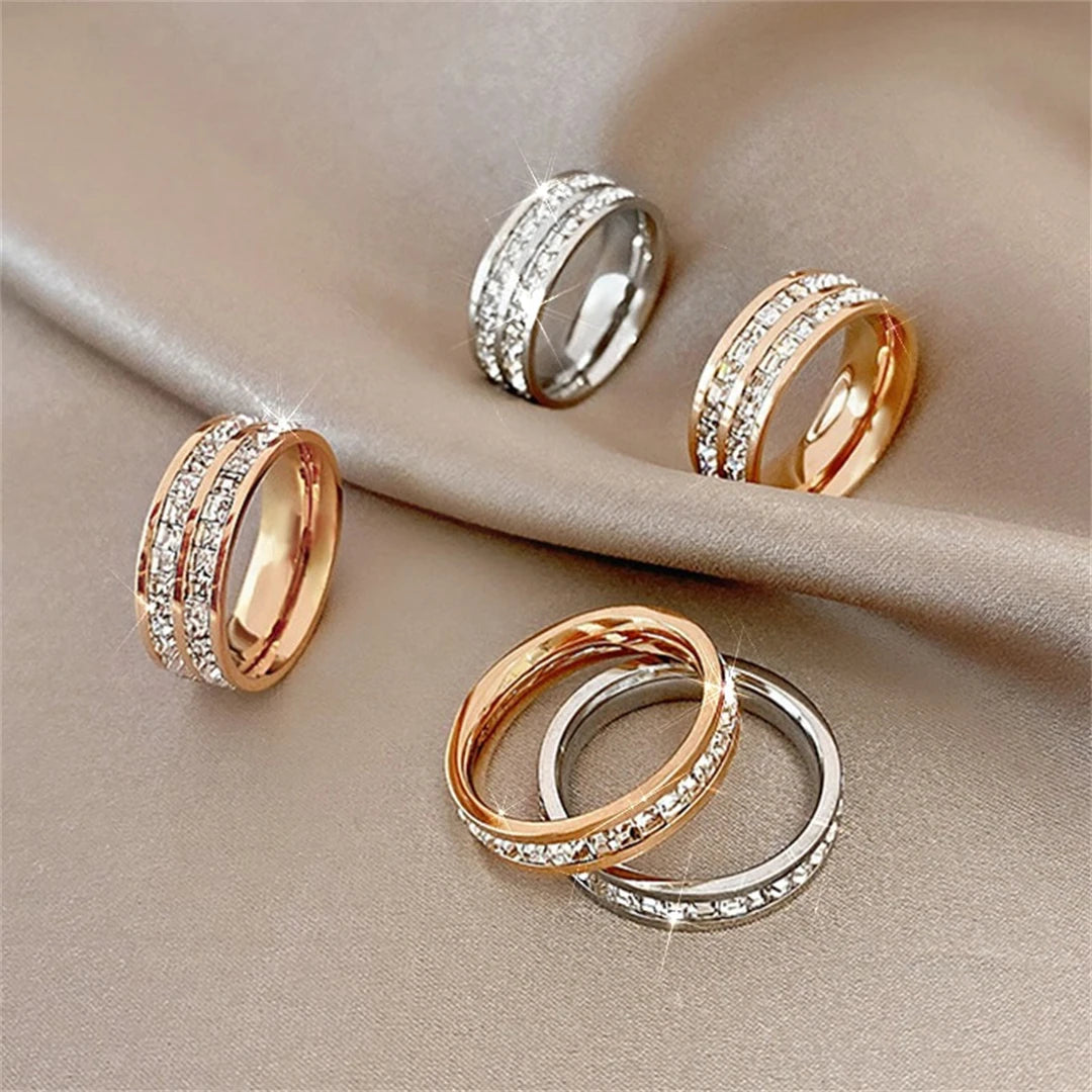 Double Row Zircon Design Ring - Golden Butterfly Jewellery