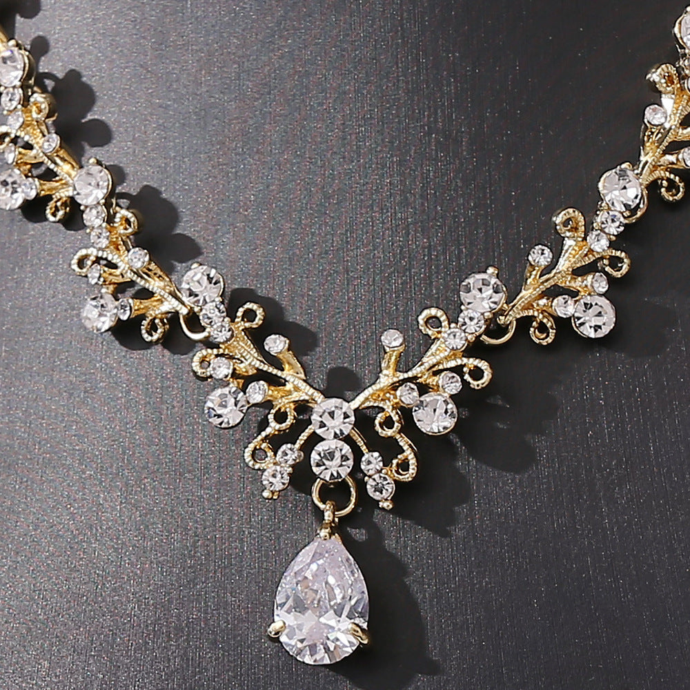 Bridal Rhinestone Zircon Earring Necklace - Golden Butterfly Jewellery