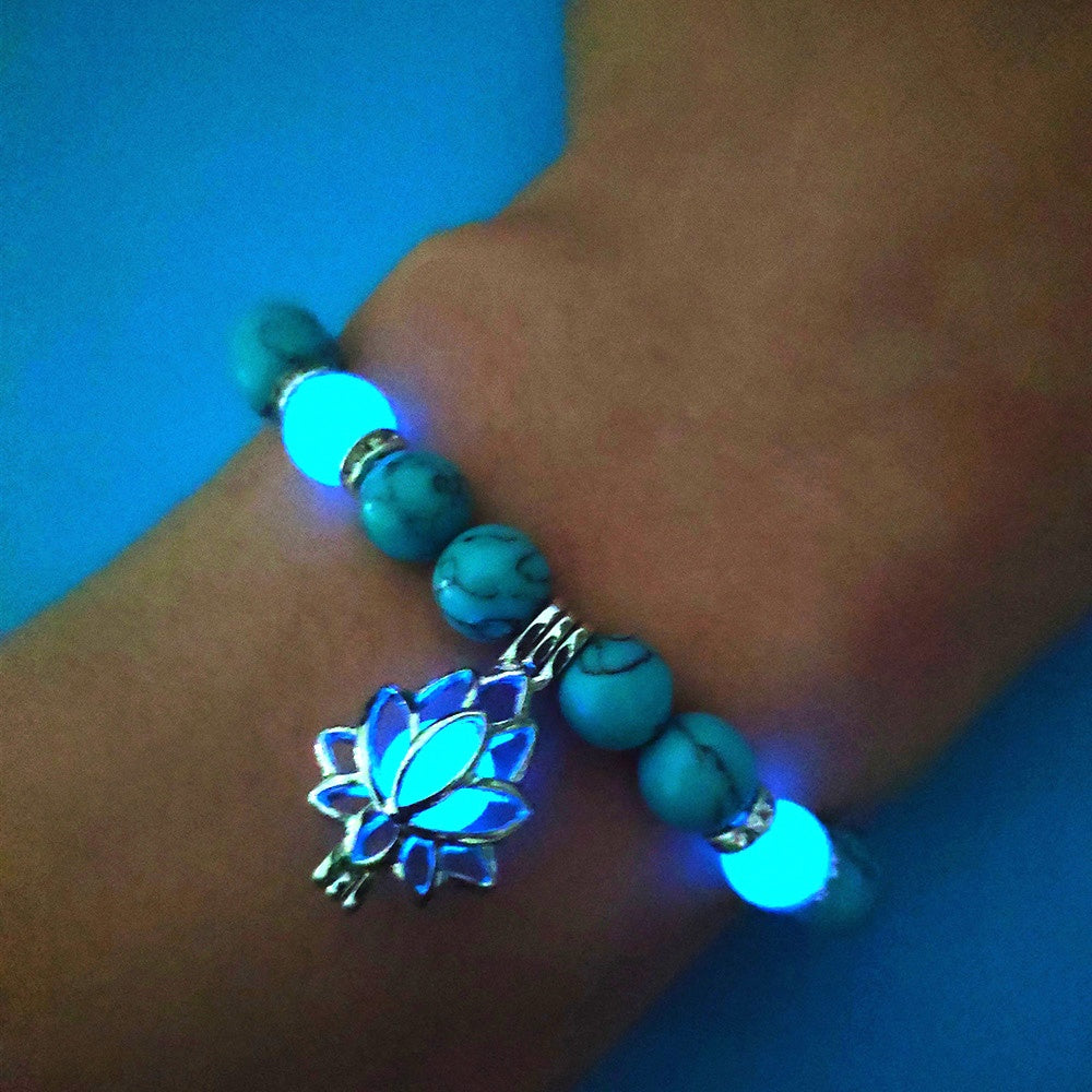 Energy Luminous Lotus Bracelet - Glow-in-the-Dark Healing Stones for Yoga & Meditation - Golden Butterfly Jewellery