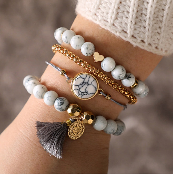 Geometric Creative Hollow Fringed Pine Stone Bracelet Four-piece - Golden Butterfly Jewellery