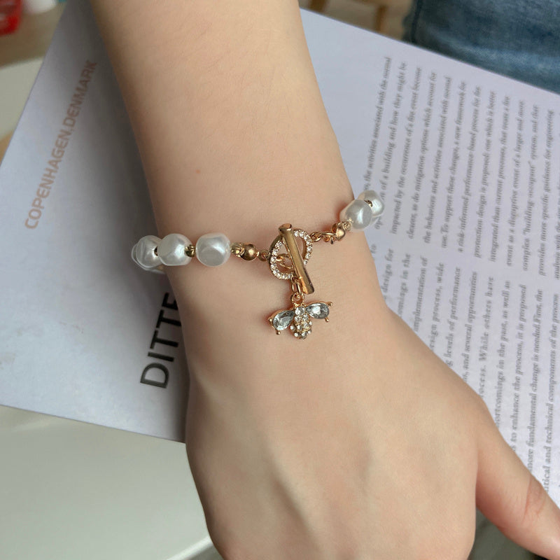 Lucky Charm, Classic Stone Pearl Cuff Bracelet – Luxury Jewellery for Any Occasion - Golden Butterfly Jewellery