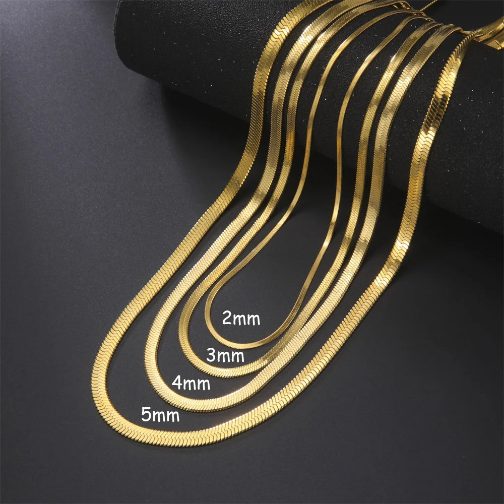 Skyrim-Inspired Gold Herringbone Choker, Trendy Stainless Steel Snake Chain Necklace for All - Golden Butterfly Jewellery