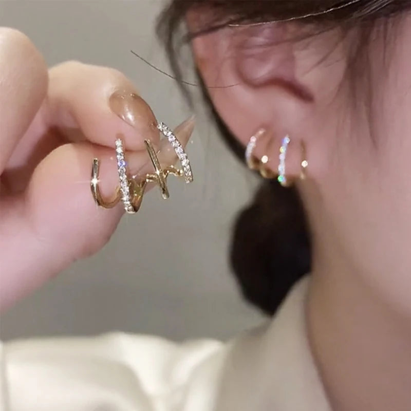 Crystal Korean Earrings - Golden Butterfly Jewellery