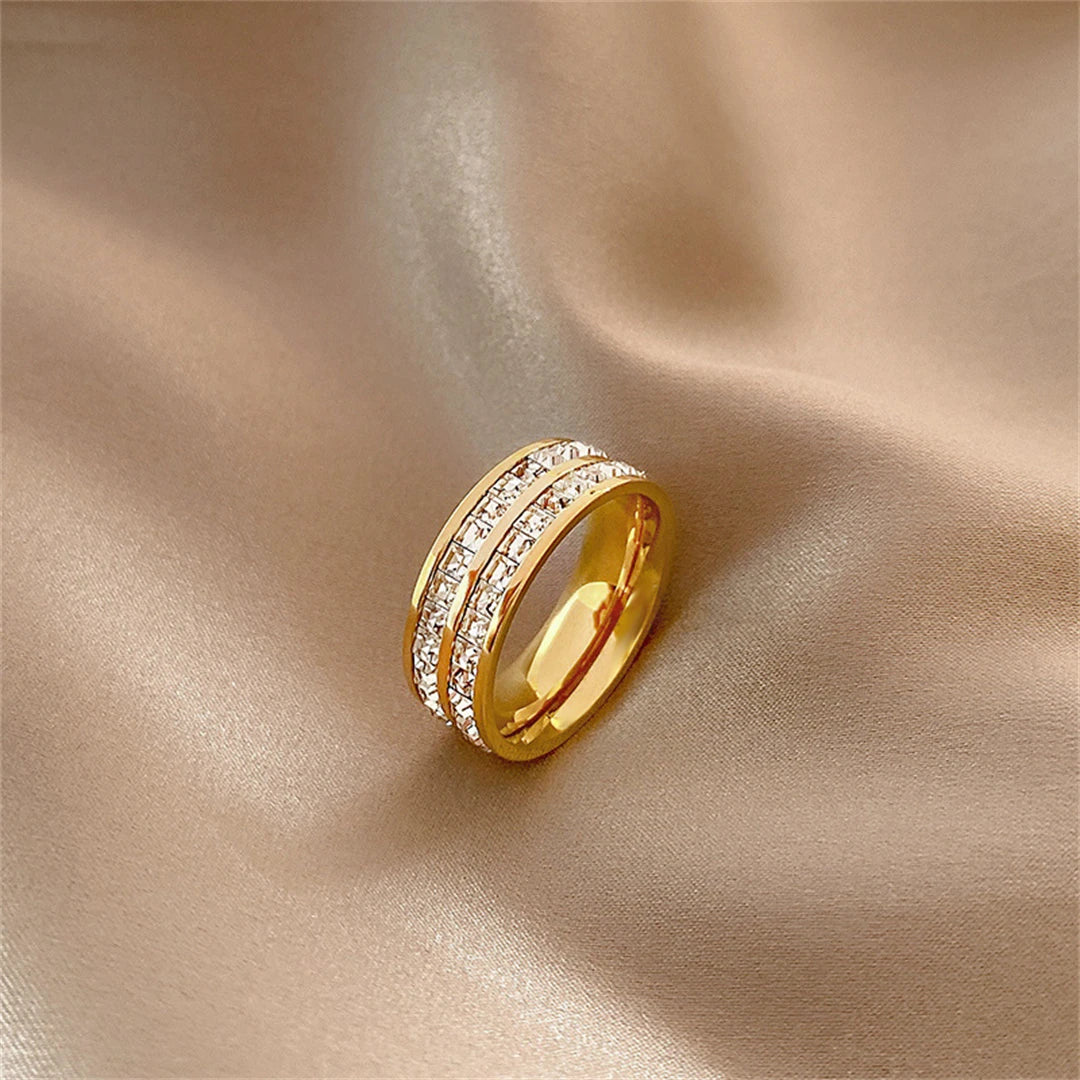 Double Row Zircon Design Ring - Golden Butterfly Jewellery