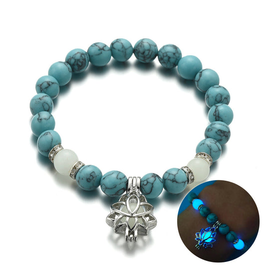 Energy Luminous Lotus Bracelet - Glow-in-the-Dark Healing Stones for Yoga & Meditation - Golden Butterfly Jewellery