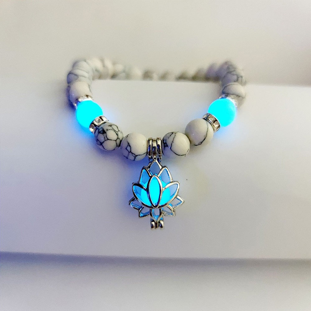 Energy Luminous Lotus Bracelet - Glow-in-the-Dark Healing Stones for Yoga & Meditation - Golden Butterfly Jewellery